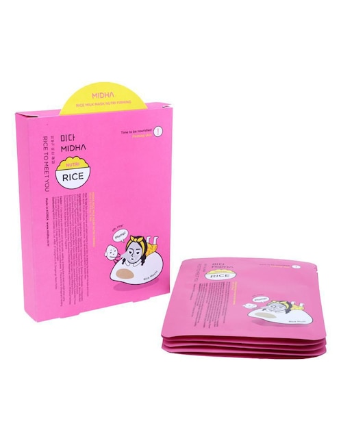 Set de mascarillas para labios y ojeras nutritiva y reafirmante de leche de arroz Midha