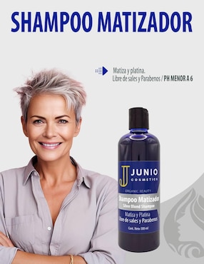 Shampoo matizador de canas para cabello Junio Cosmetics