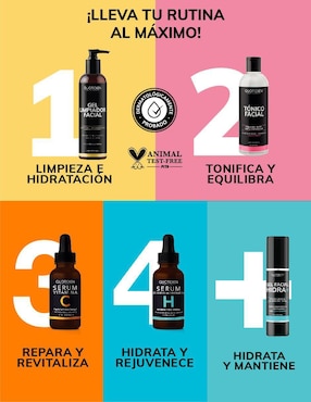 Kit tratamiento facial Tónico + Serum Vitamina C + Suero de Ácido Hialurónico + Gel Hidratante + Gel Limpiador antioxidante Quotidien