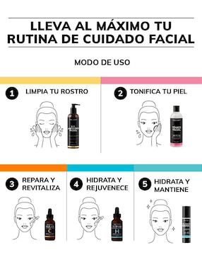 Kit tratamiento facial Tónico + Serum Vitamina C + Suero de Ácido Hialurónico + Gel Hidratante + Gel Limpiador antioxidante Quotidien