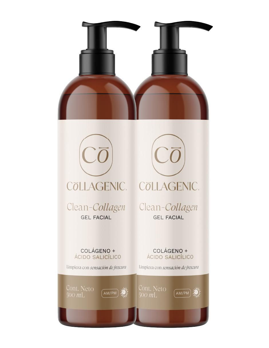 Set Dermolimpiador facial en gel ácido hialurónico + ácido salicílico para piel mixta 500 ml c/u Collagenic para exfoliar Set Dermolimpiador facial en gel ácido hialurónico + ácido salicílico para piel mixta 500 ml c/u Collagenic para exfoliar