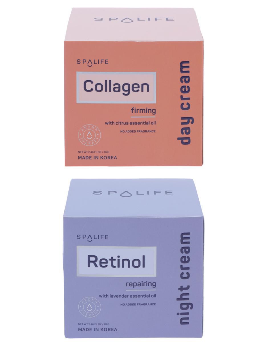 Set de crema facial recomendada para prevenir signos de la edad día y noche Set cremas faciales de colágeno y retinol para todo tipo piel 2