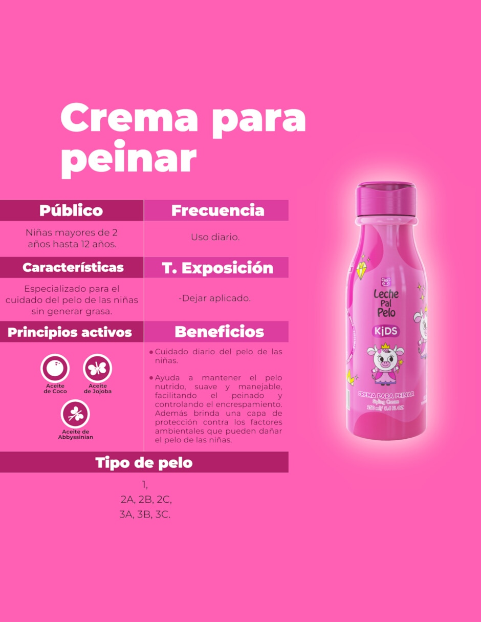 Crema para peinar para todo tipo de cabello kids niña 250ml para hidratar 2