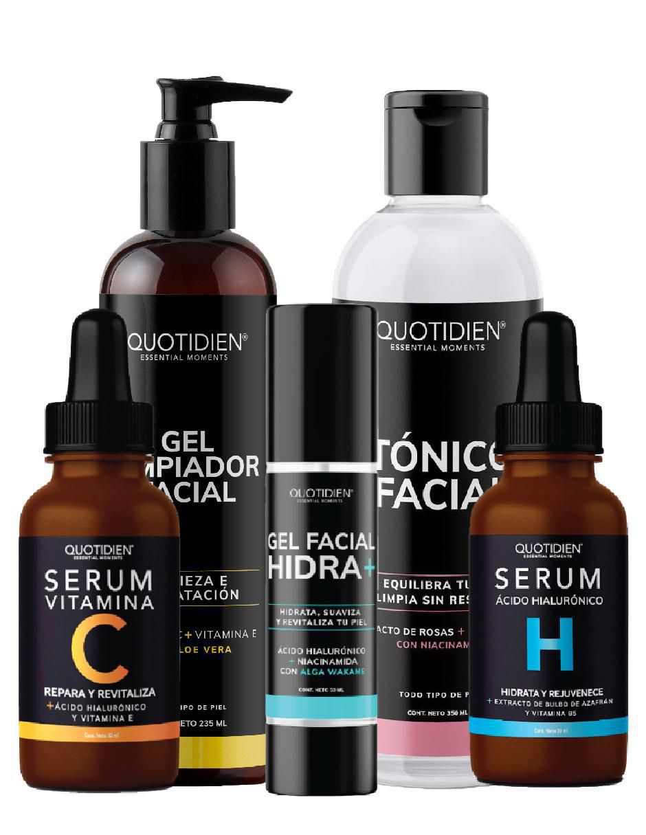 Kit tratamiento facial Tónico + Serum Vitamina C + Suero de Ácido Hialurónico + Gel Hidratante + Gel Limpiador antioxidante Kit tratamiento facial Tónico + Serum Vitamina C + Suero de Ácido Hialurónico + Gel Hidratante + Gel Limpiador antioxidante