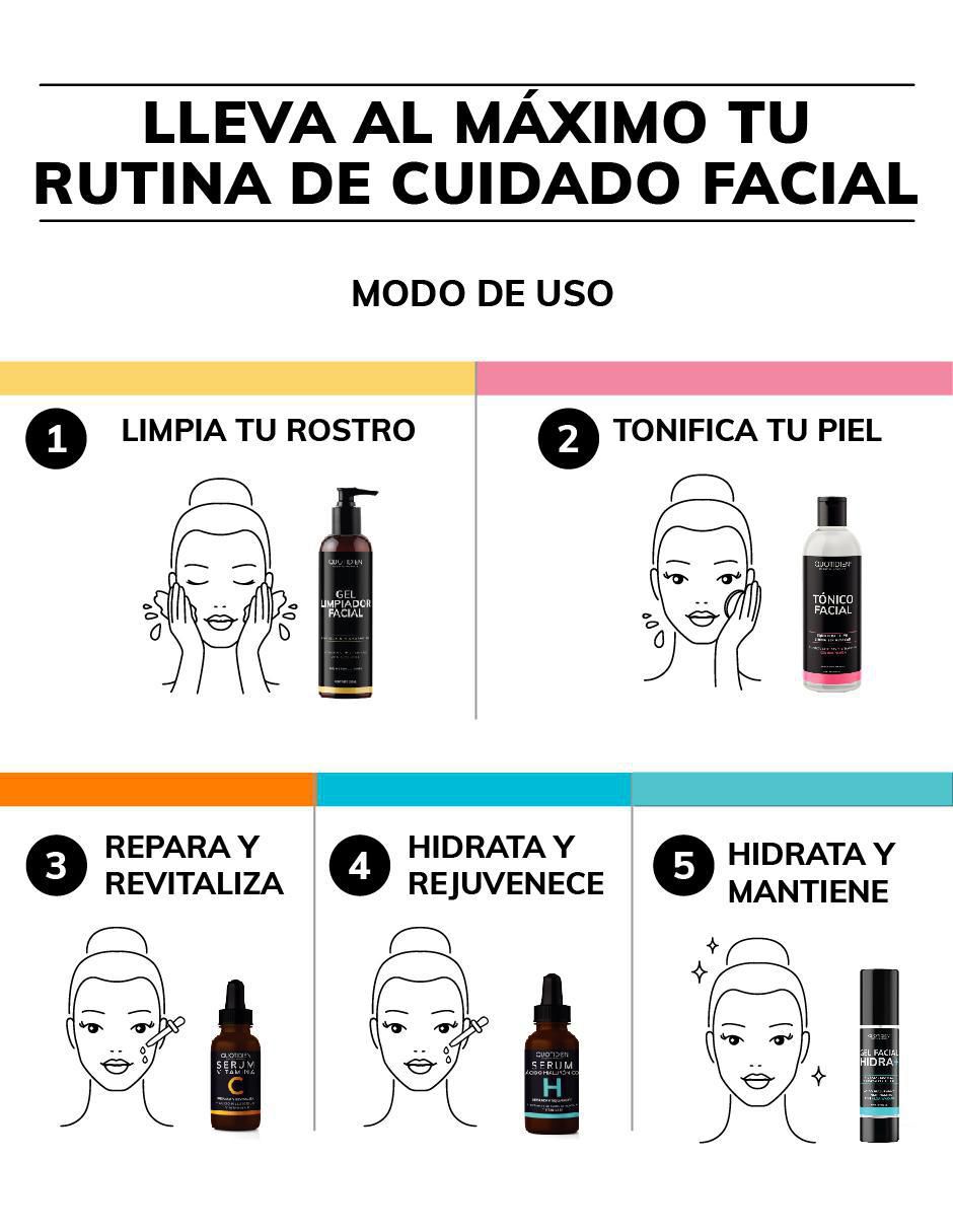 Kit tratamiento facial Tónico + Serum Vitamina C + Suero de Ácido Hialurónico + Gel Hidratante + Gel Limpiador antioxidante 6