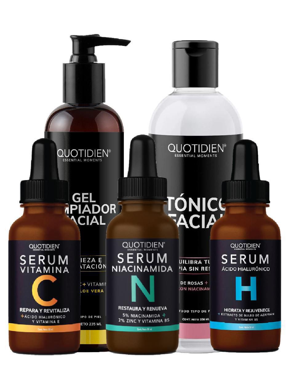 Kit tratamiento facial tónico facial + sérum vitamina C + sérum niacinamida + sérum de ácido hialurónico + gel limpiador antioxidante