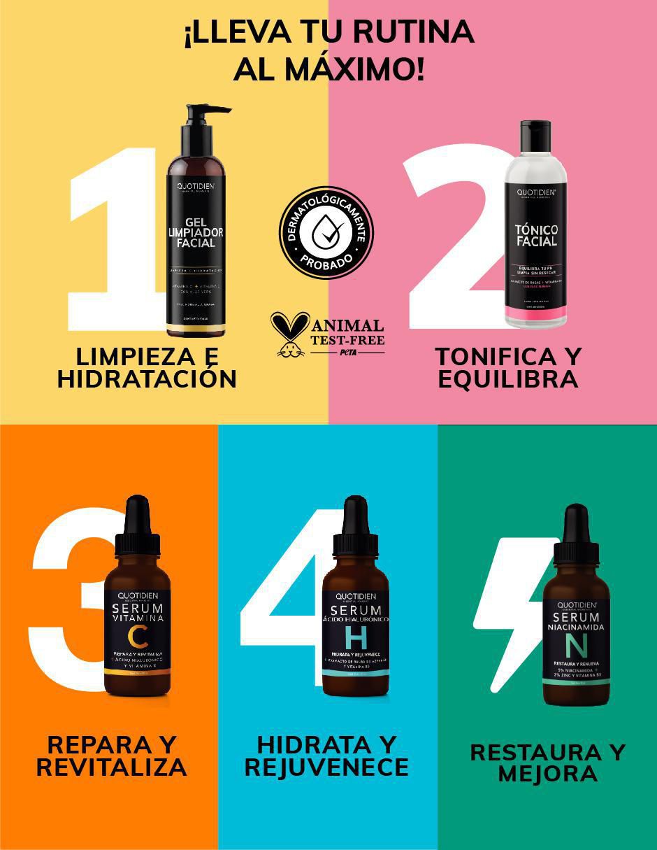 Kit tratamiento facial tónico facial + sérum vitamina C + sérum niacinamida + sérum de ácido hialurónico + gel limpiador antioxidante 5