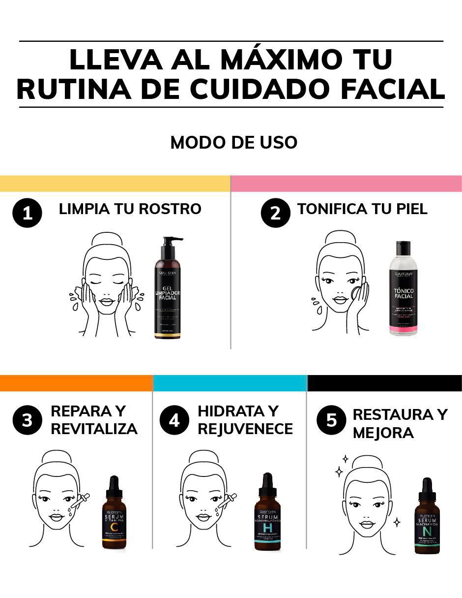 Kit tratamiento facial tónico facial + sérum vitamina C + sérum niacinamida + sérum de ácido hialurónico + gel limpiador antioxidante 6
