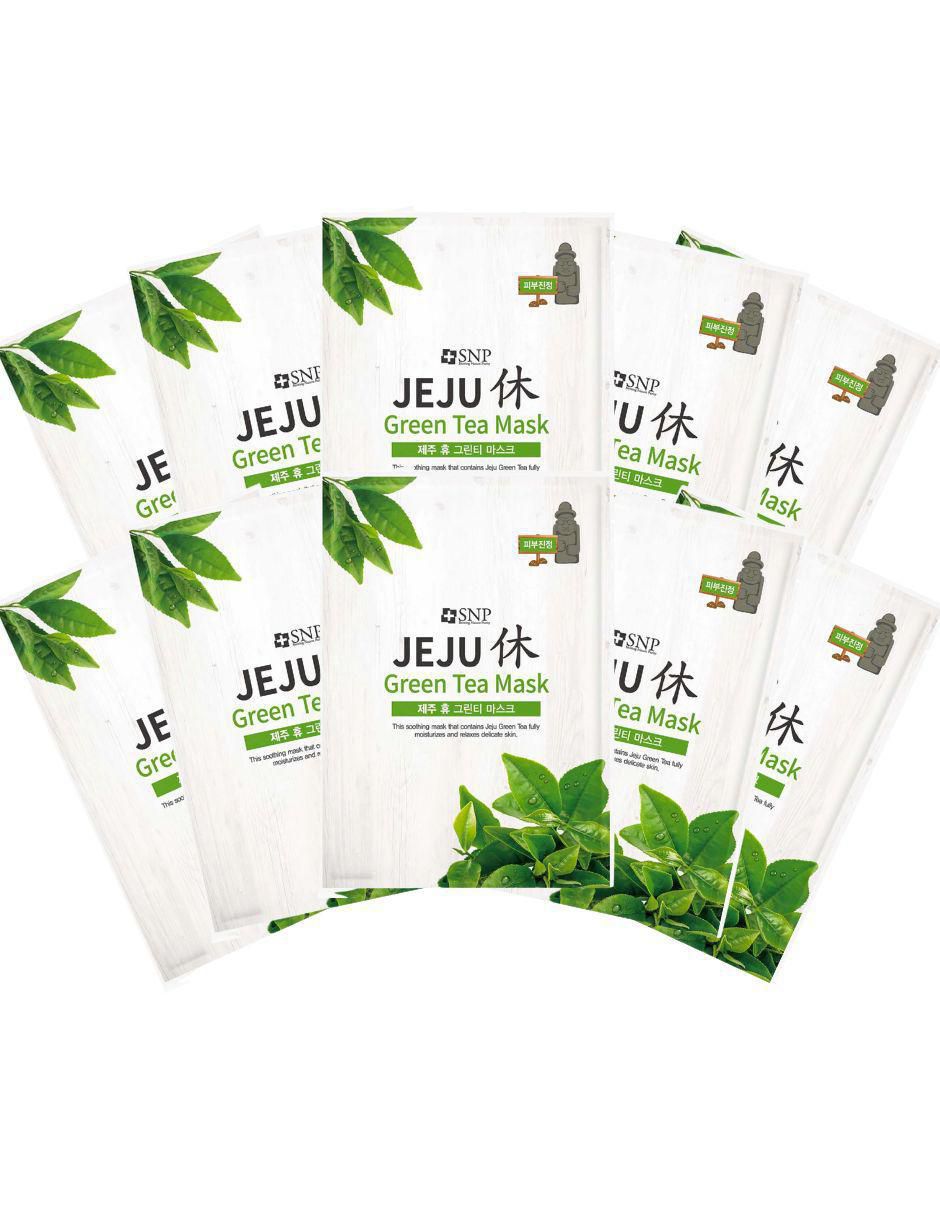 Mascarilla facial Jeju Rest Green Tea Sheet Mask para calmar la piel 10 pzas